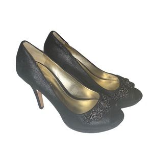 Antonio Melani Black Leather Peep Sequin Toe Stiletto Brand: Antonio Melani